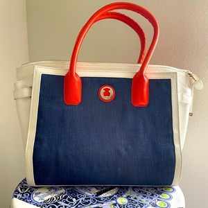 Stylish jean, white and red Tous hand bag